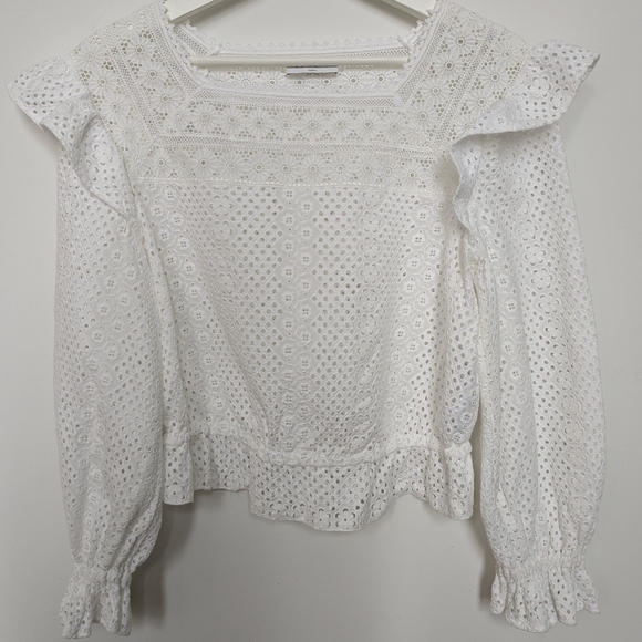 Sandro White Lace Ruffle Blouse - Picture 1 of 7